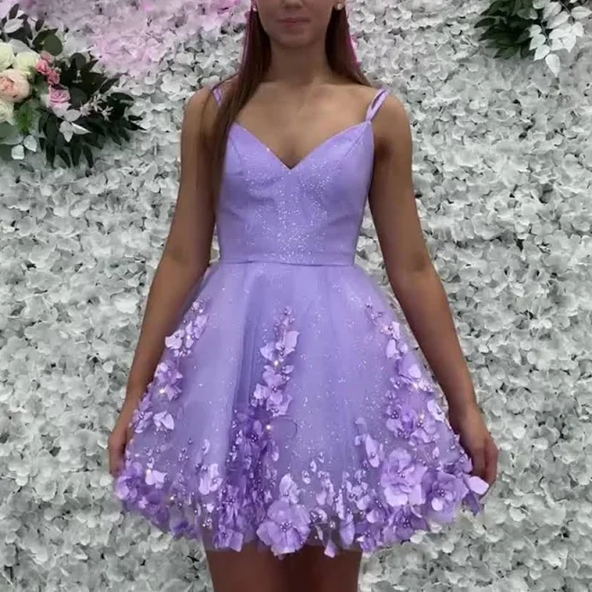 Floral Spaghetti Strap A-Line Homecoming Dress