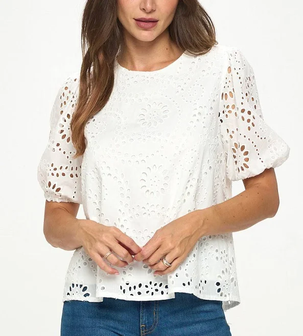 West K Women's Astrid Puff Sleeve Eyelet Lace Blouse