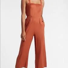 NEW Express Rust Orange Tie Back Crop Wide Leg Jumpsuit XL NWT 14/16 Linen Blend