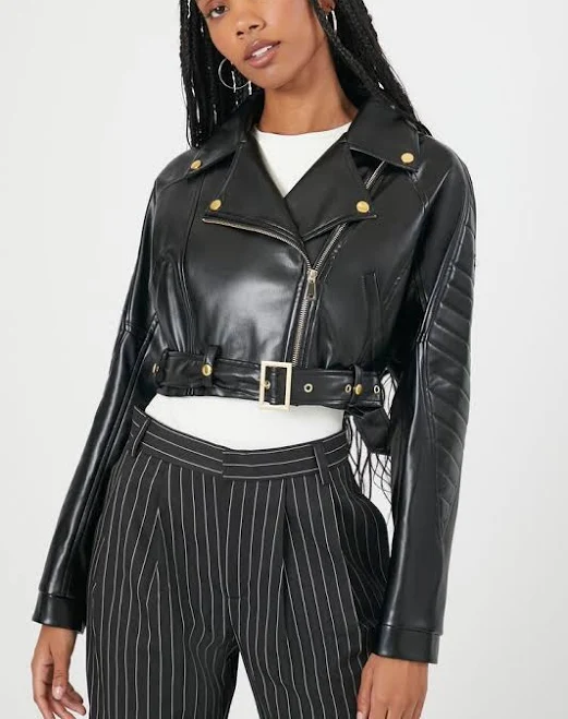 Cropped Faux Leather Moto Jacket