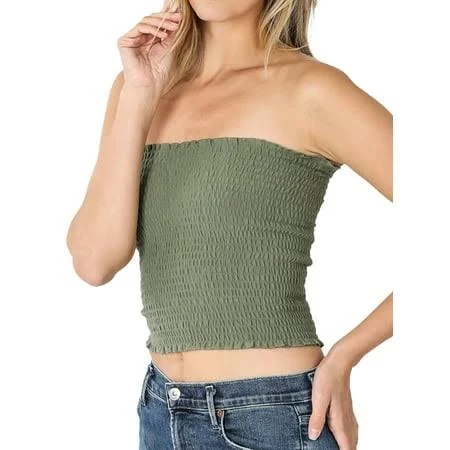 TheLovely Women's Strapless Smocked Bandeau Tube Crop Top
