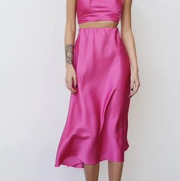 Silk Satin Midi Skirt