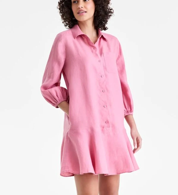 Charter Club Women's Linen Flounce Shirtdress