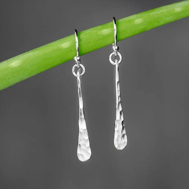 Hammered Sterling Silver Minimalist Dangle Drop Earrings