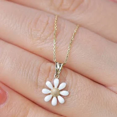 14K Solid Gold Minimalist Daisy Charm