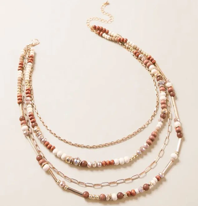 BKE Women's Tiered Burnished Gold Necklace with Mixed Beads
