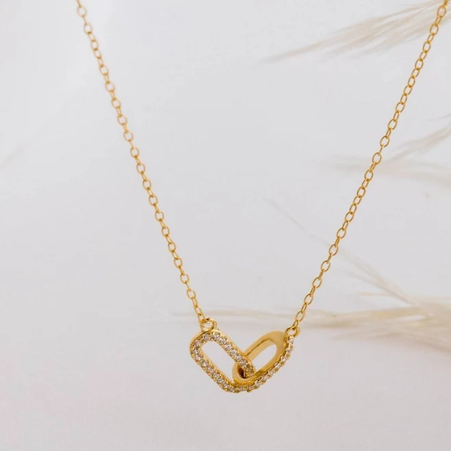 Caitlyn Minimalist Dainty Pave Linked 18K Gold Necklace