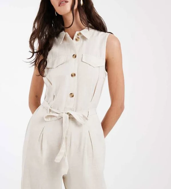 Vero Moda Linen Blend Utility Jumpsuit