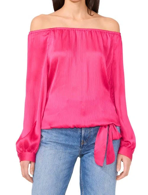 Vince Camuto Women's Off-The-Shoulder Tie Hem Long Sleeve Top