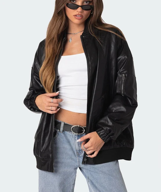 Edikted Women's Oversized Faux Leather Bomber Jacket