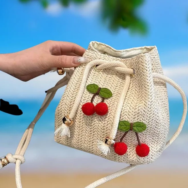 Cherry Straw Crossbody Bag