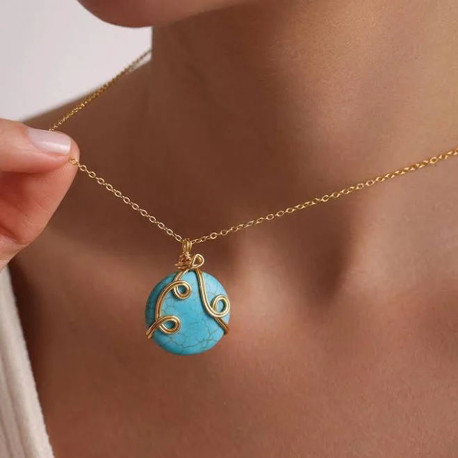 Dainty Gold Plated Turquoise Pendant Necklace