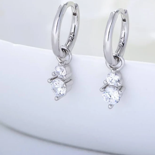 Sparkling CZ Dangle Drop Hoop Earrings in Gold