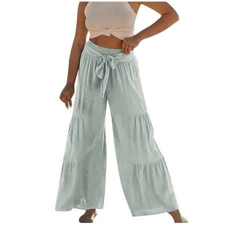 Women's High-Waisted Flowy Cotton Linen Palazzo Pants