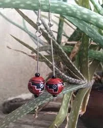 Dangle earrings, hand painted terracotta beads, southwestern style