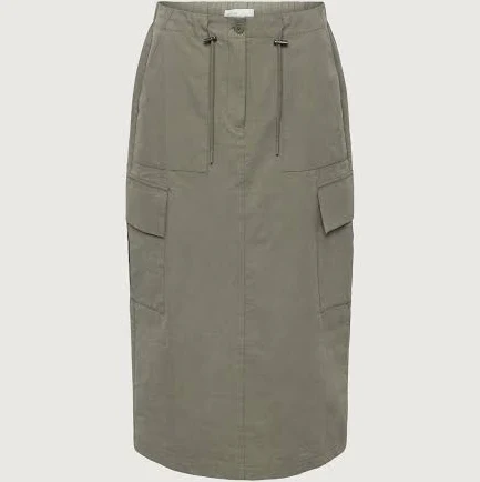 Oak + Fort Vetiver Cotton Nylon Midi Cargo Skirt