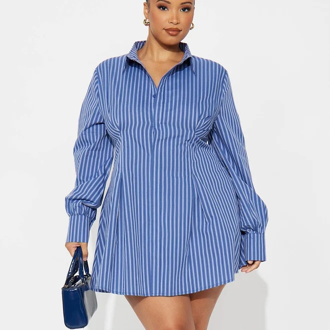 Fashion Nova Kaila Striped Poplin Collar Mini Dress