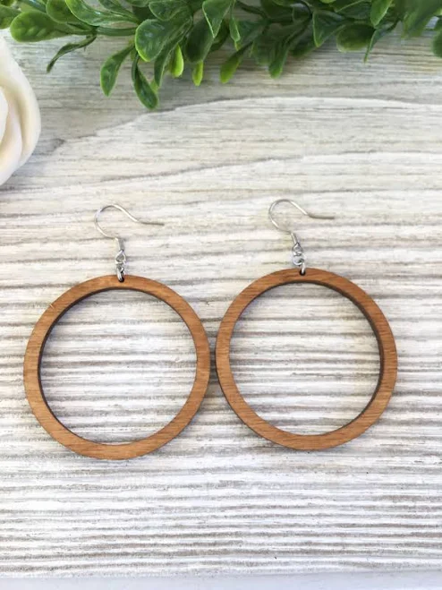 Lightweight Round Wood Hoop Earrings