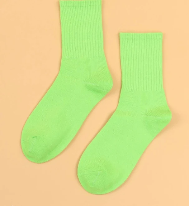 Solid Neon Green Crew Socks For Women Plain Socks Cozy Socks Fashion