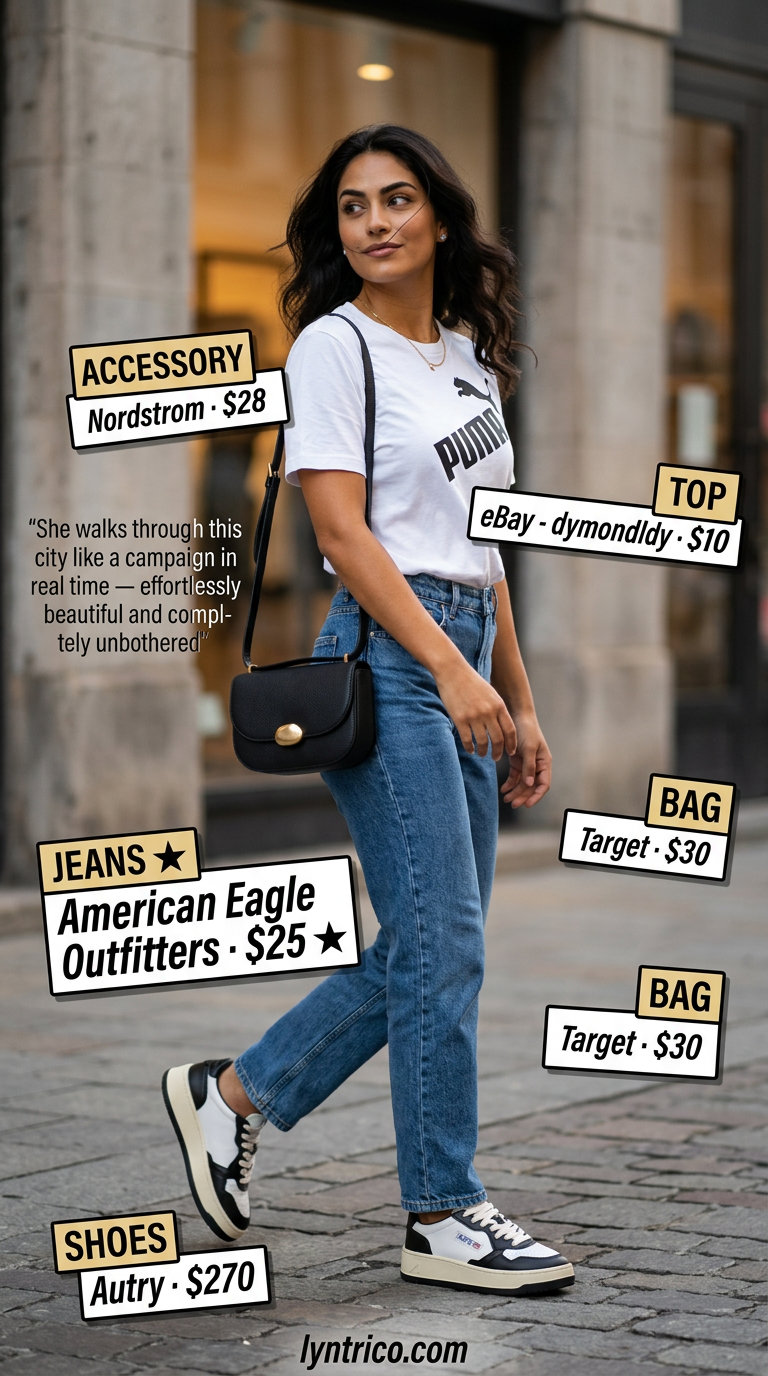 Denim jeans with graphic tee and chunky sneakers for sporty chic summer outfits 2026.