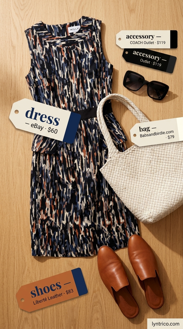 Navy abstract print A-line sleeveless midi dress for women 2026, perfect for art gallery openings and upscale events.