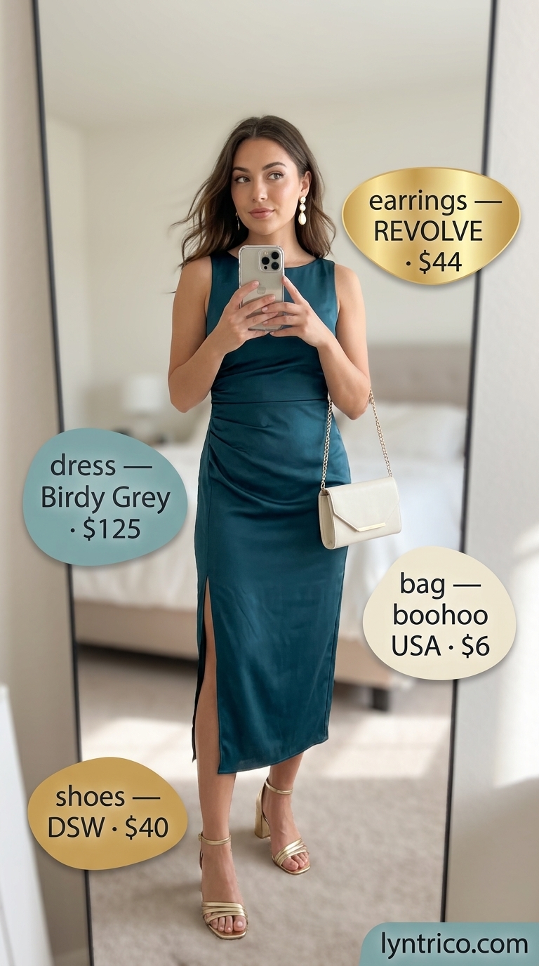 Deep teal A-line maxi slip dress for women 2026, perfect for evening dinners and summer galas.