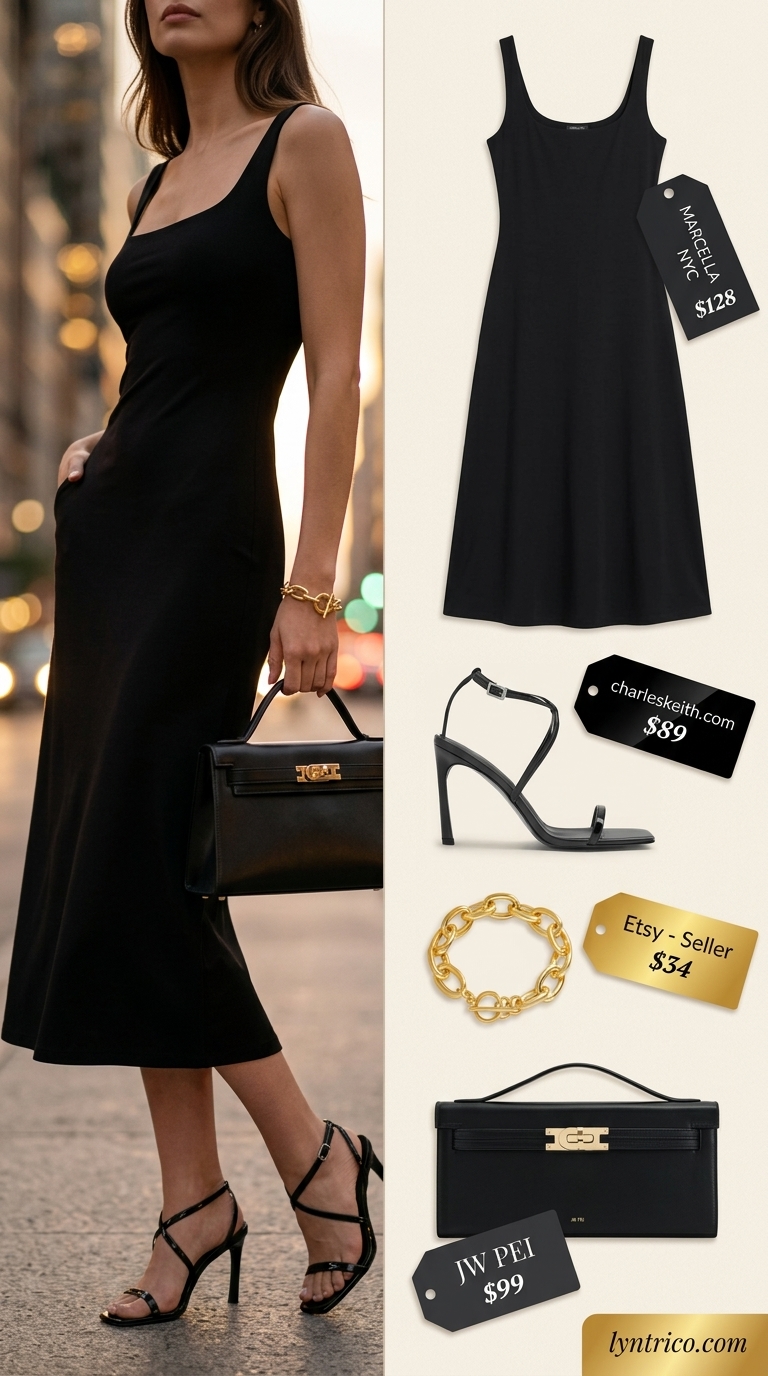 Jet black matte jersey A-line sleeveless dress for women 2026, for a sleek date night.