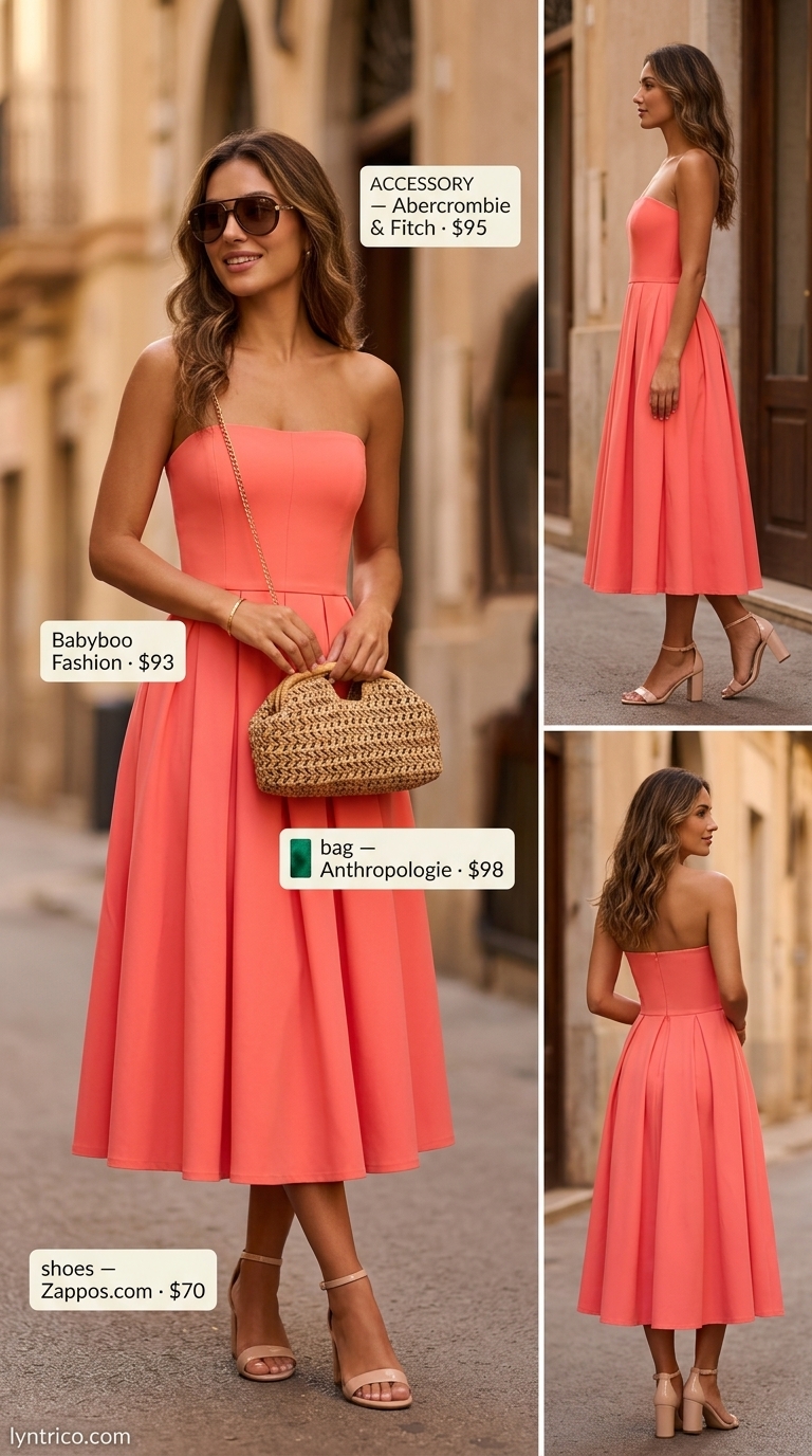 Vibrant coral cotton poplin A-line sleeveless dress for women 2026, chic for coastal dinners and date nights.