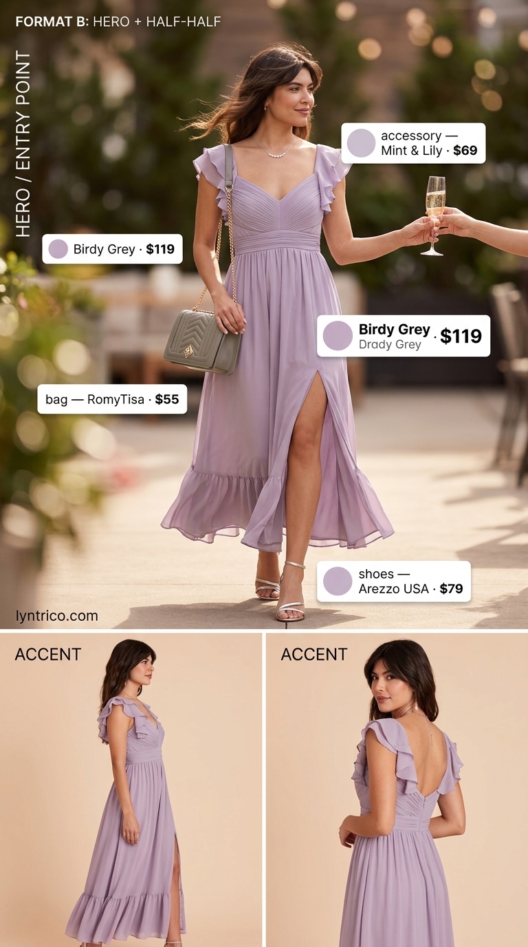 Dreamy lavender chiffon A-line sleeveless maxi dress for women 2026, perfect for weddings or evening parties.