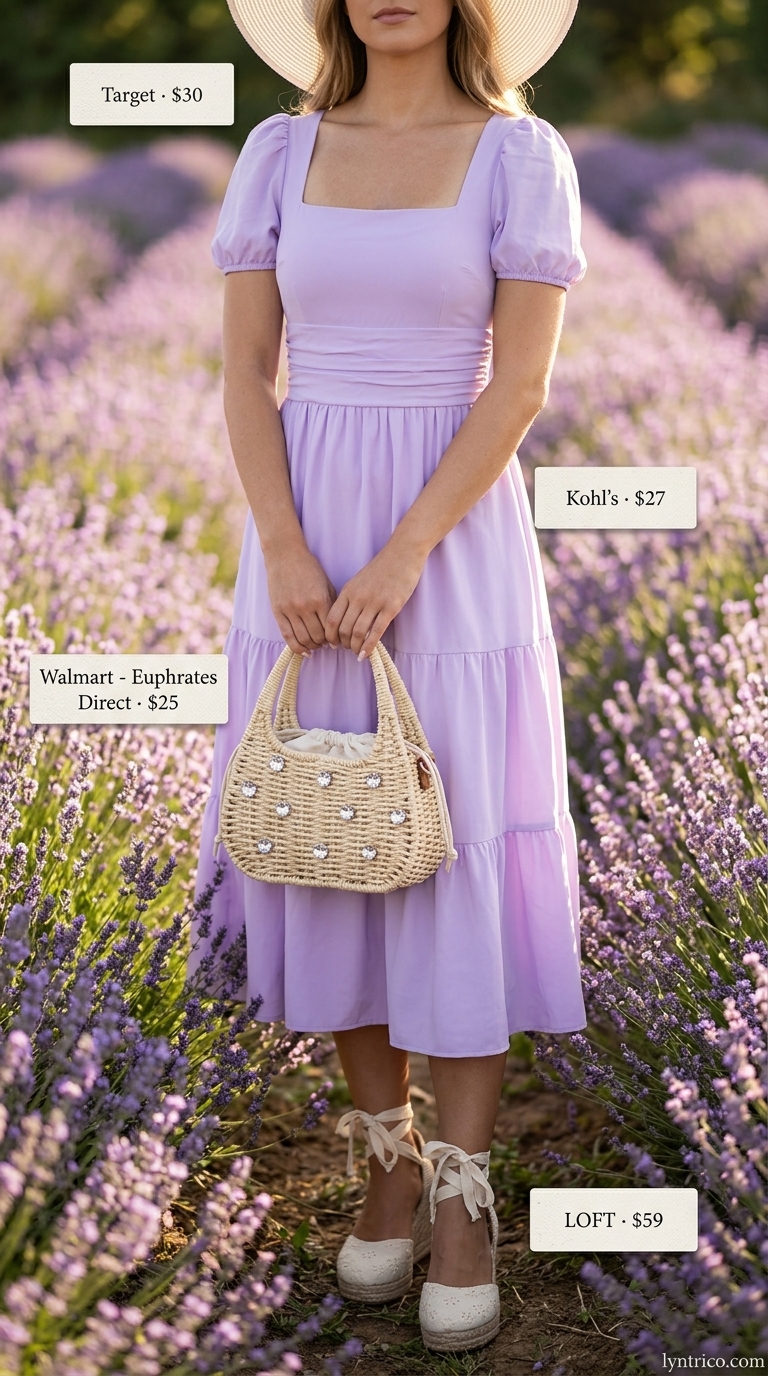 Sweet lavender cotton eyelet A-line sleeveless dress for women 2026, ideal for a picnic or day date.