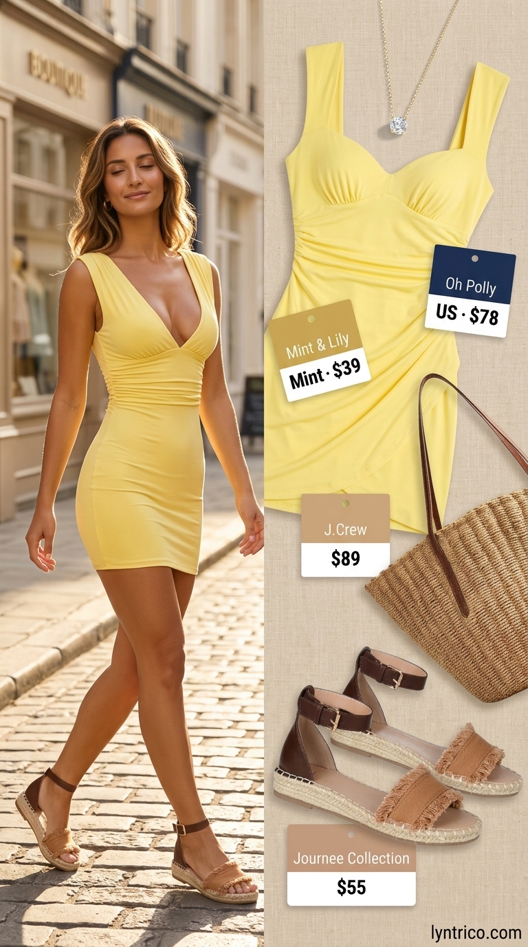 Cheerful lemon yellow cotton poplin A-line sleeveless dress for women 2026, perfect for brunch or garden parties.