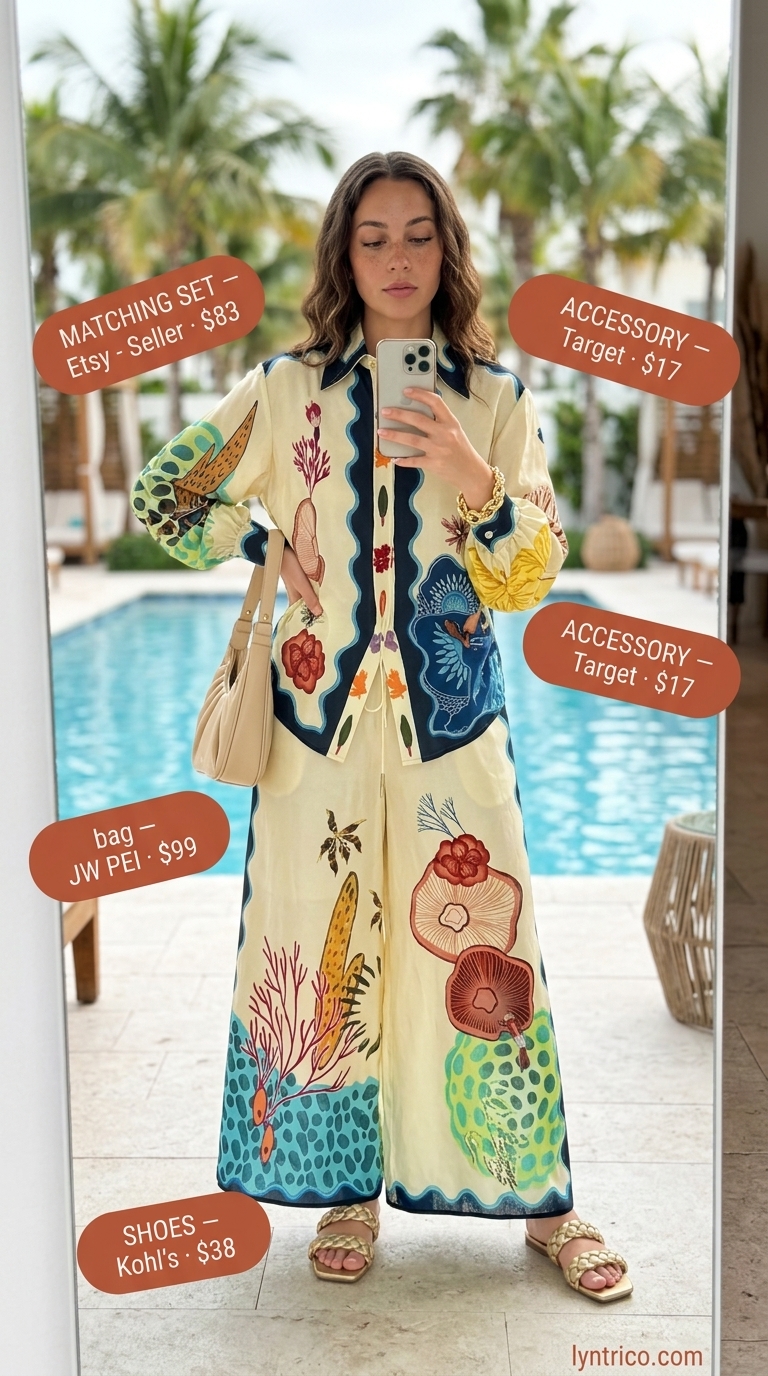 Abstract Art Lounge: Summer Beach Vacation Outfits 2026 Abstract print matching set for summer beach vacation outfits 2026. Effortless resort wear for poolside lounging.