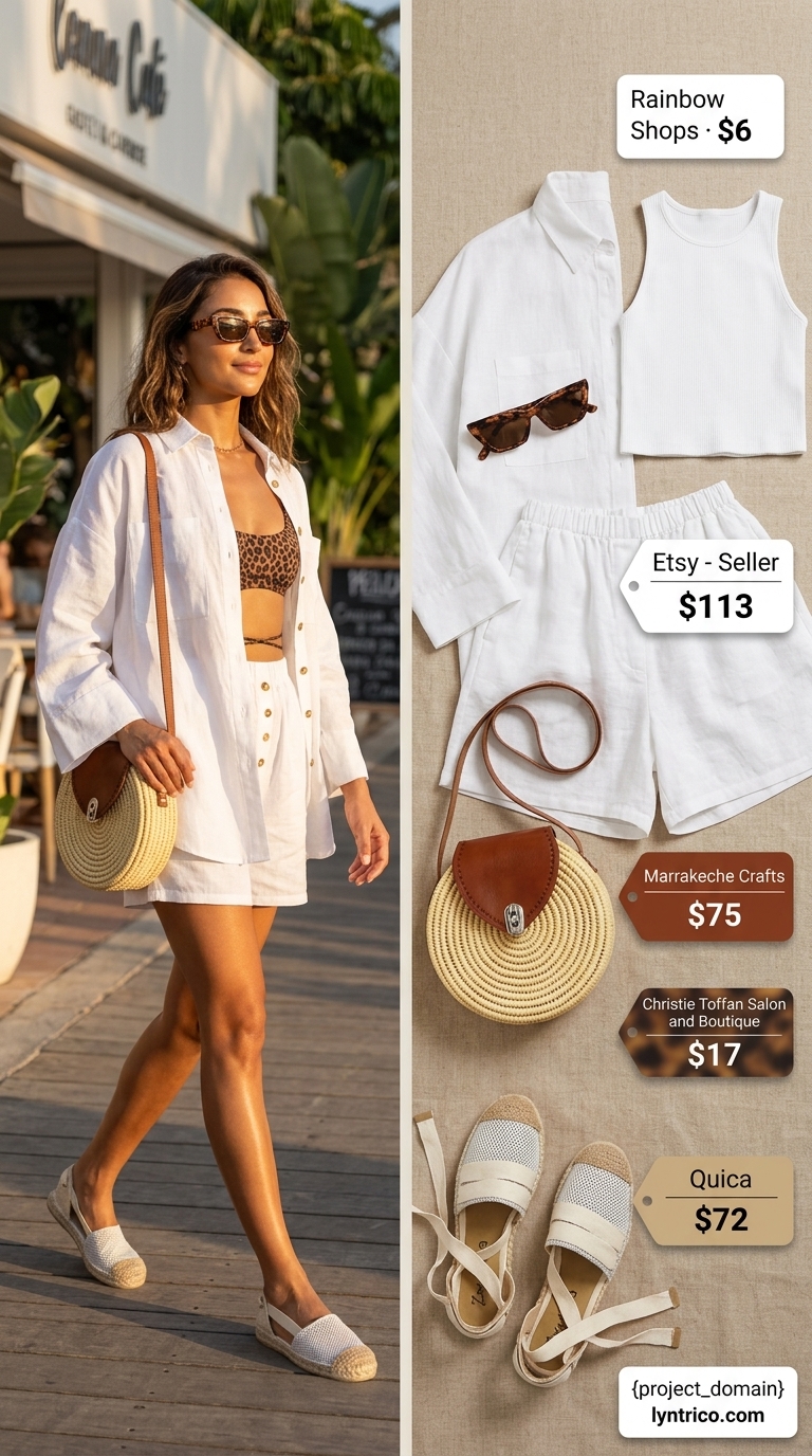 Coastal Linen Co-ord: Summer Beach Vacation Outfits 2026 White linen co-ord set for summer beach vacation outfits 2026. Polished resort wear for brunch.
