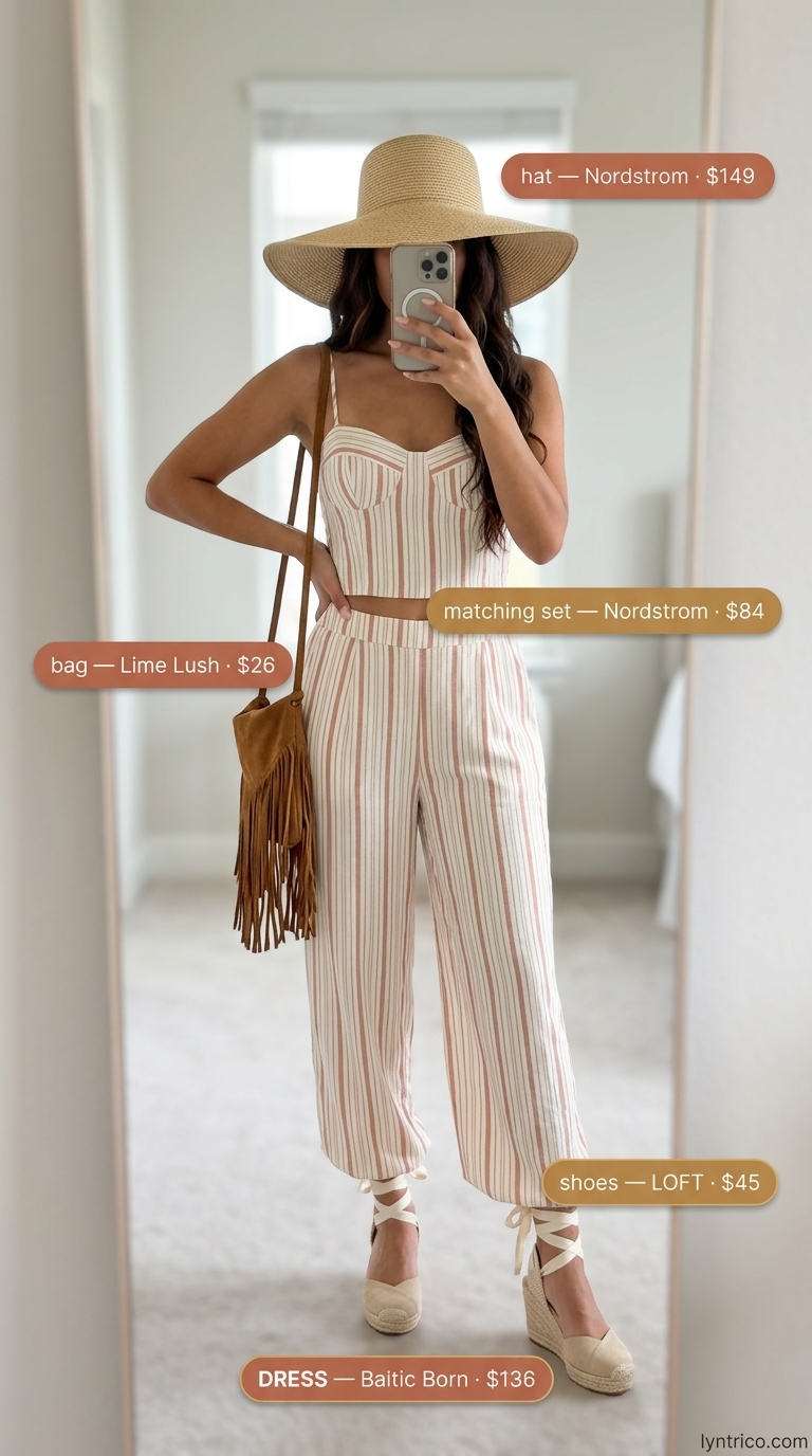 Boho maxi dress with terracotta print, flutter sleeves. Casual summer outfits 2026. Espadrilles & straw hat.