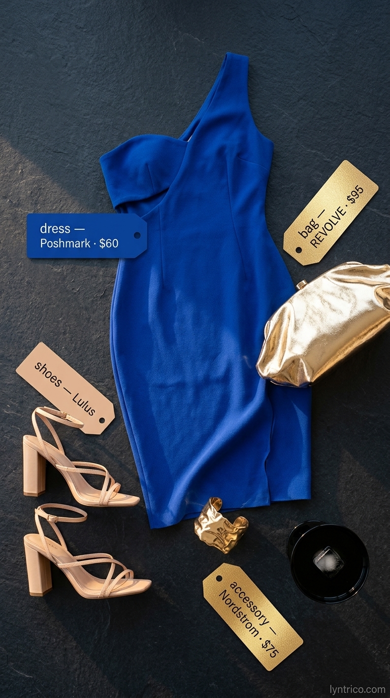 Cobalt Blue Dress Bar Style 2026 Cobalt blue one-shoulder midi dress with cut-outs for summer going out to a bar outfits for women 2026.