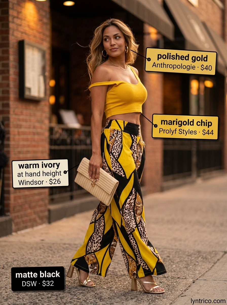 Summer outfits for women with golden skin tone 2026: Sunset orange co-ord set with gold sandals for evening events.