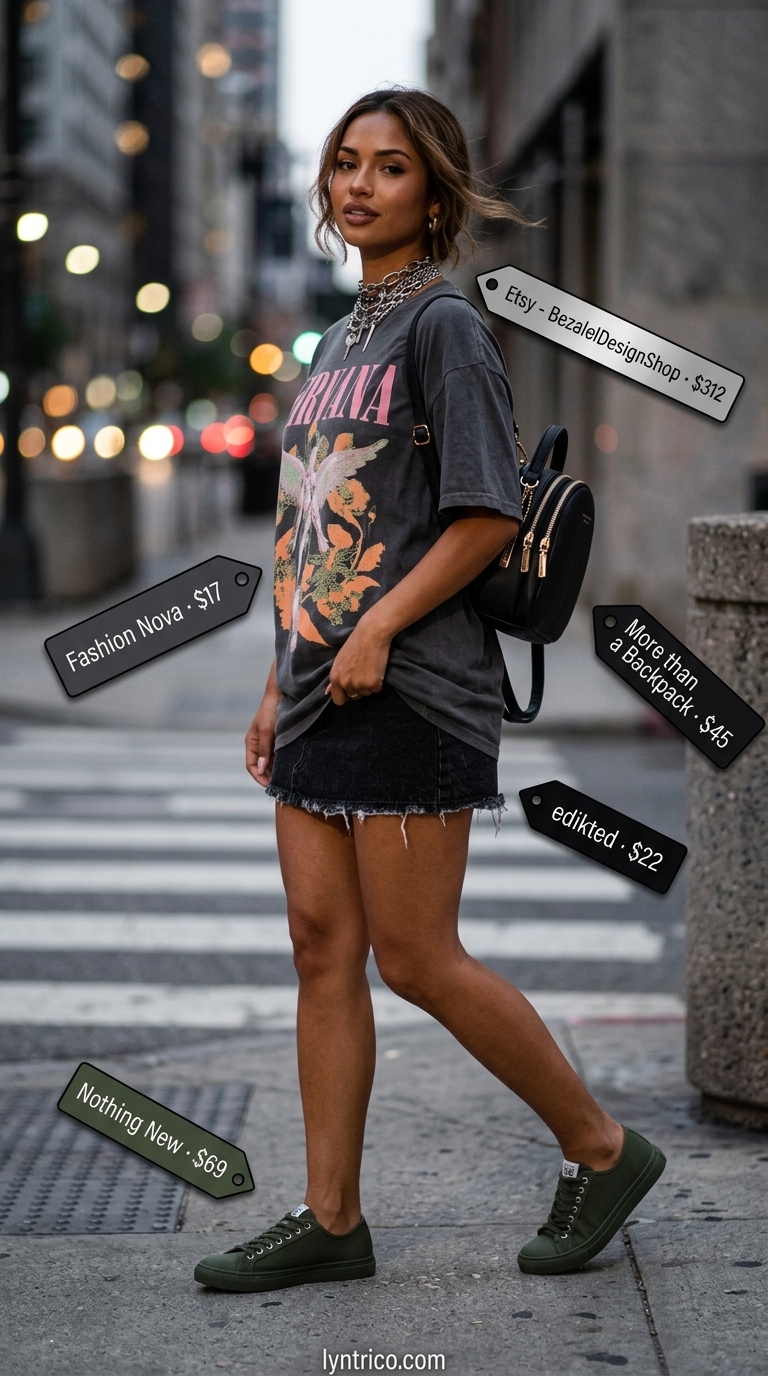 Band tee & distressed skirt with knit sneakers for summer streetwear with sneakers for women 2026.