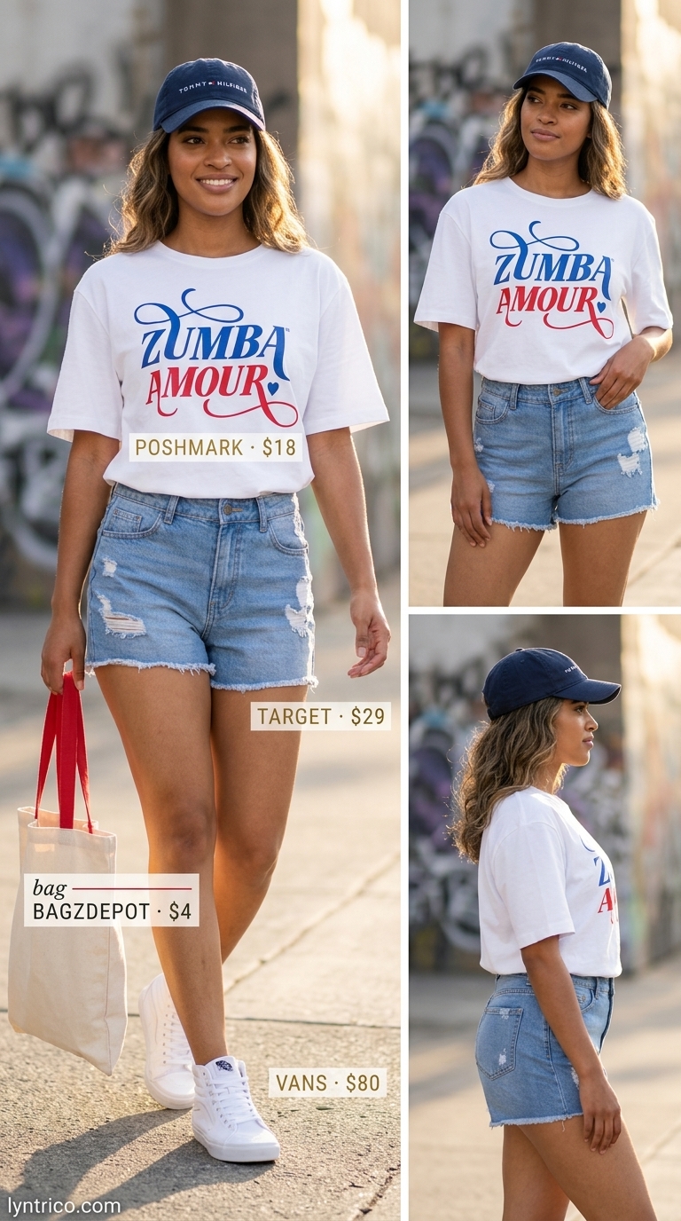 Summer streetwear with sneakers for women 2026: Distressed denim shorts, graphic tee, and high-top sneakers for a block party vibe.