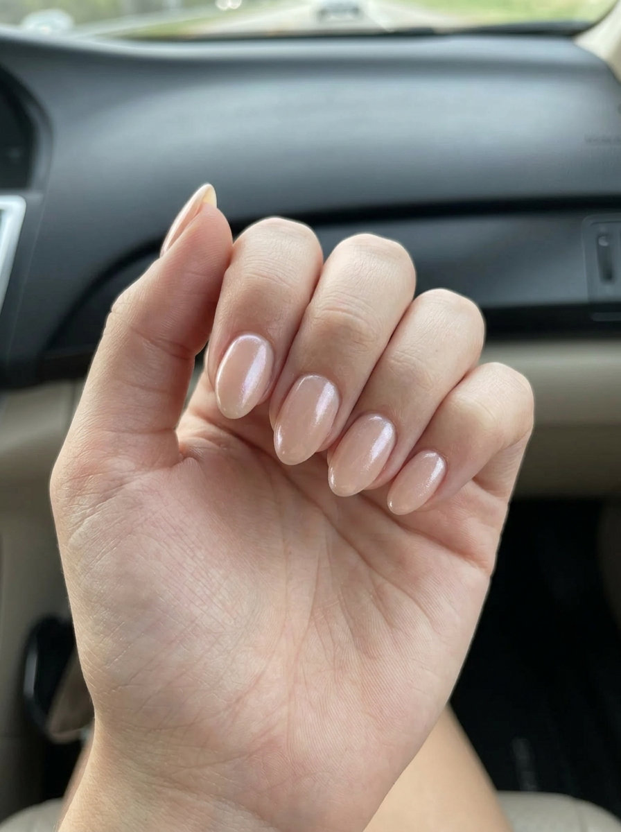 Elegant Nude Pearl Almond Nails 2026 - Sophisticated Casual Elegant nude pearl almond nails for almond summer nails 2026 for fair skin. Sophisticated casual style.