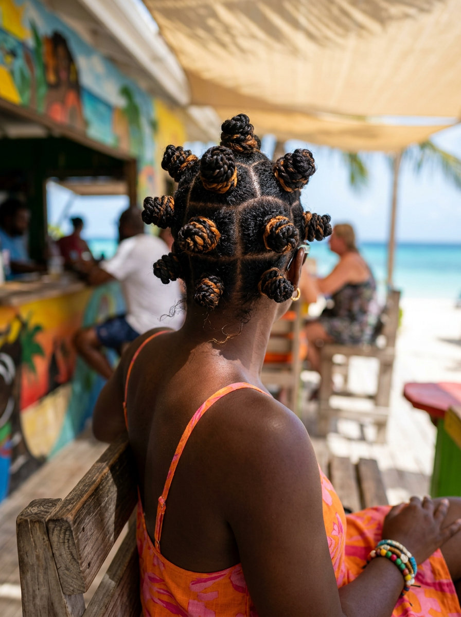 long twisted bantu knots with amber accents for daily wear