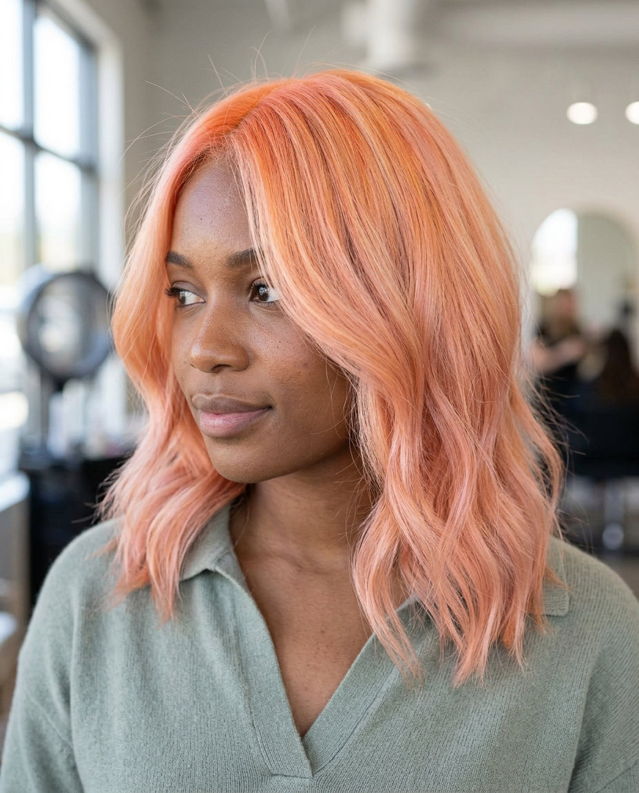 apricot hair color with peach and pastel pink, vibrant blend for summer 2026