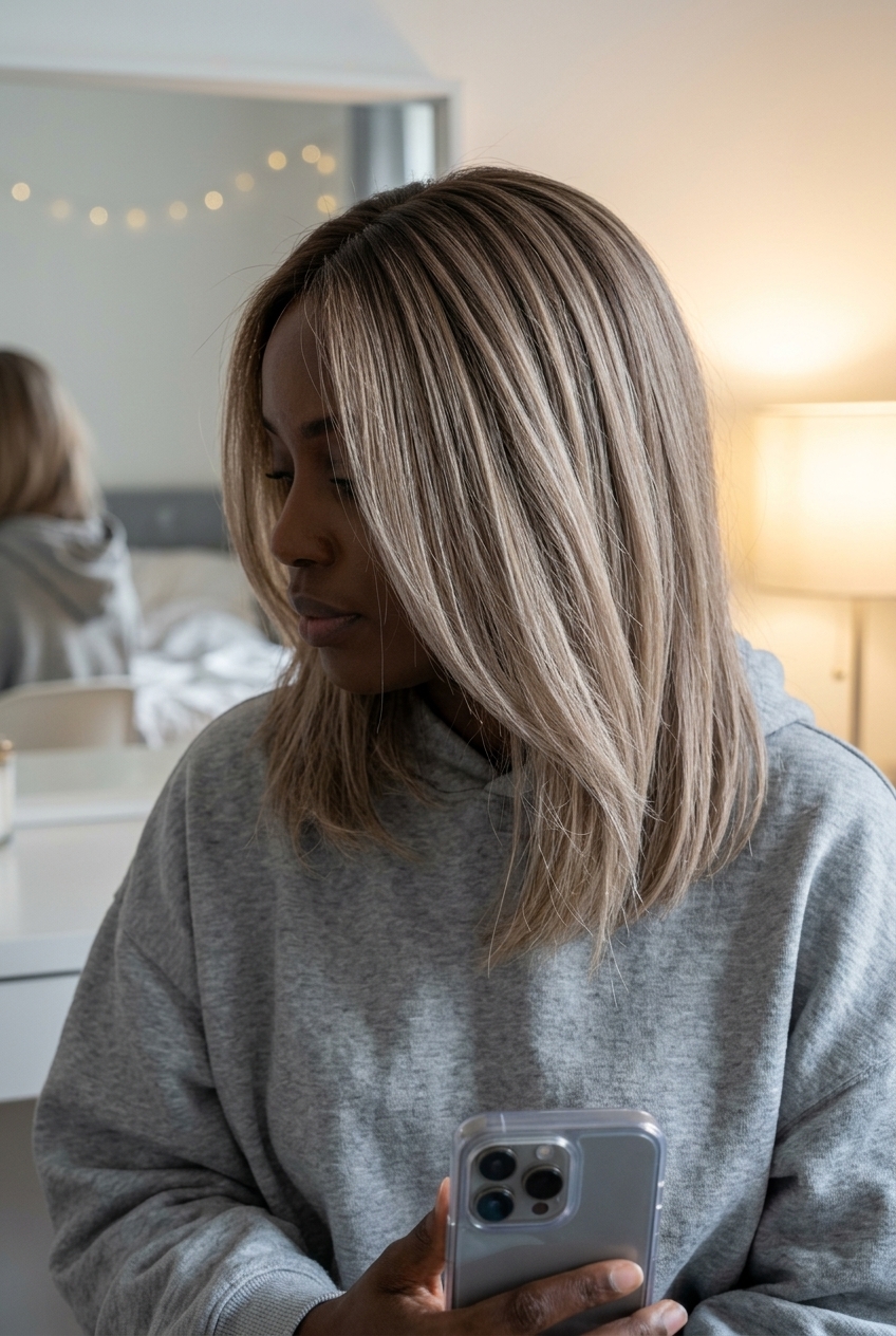 Chic Ash Blonde Balayage 2026: Modern Summer Hair long layered ash blonde balayage with cool brown root, air-touch technique for summer 2026