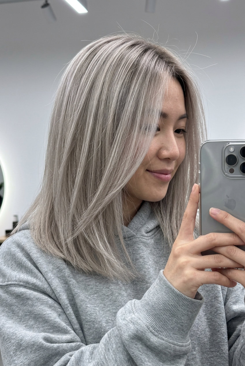 ash blonde hair color with silver toner, natural root smudge for summer 2026