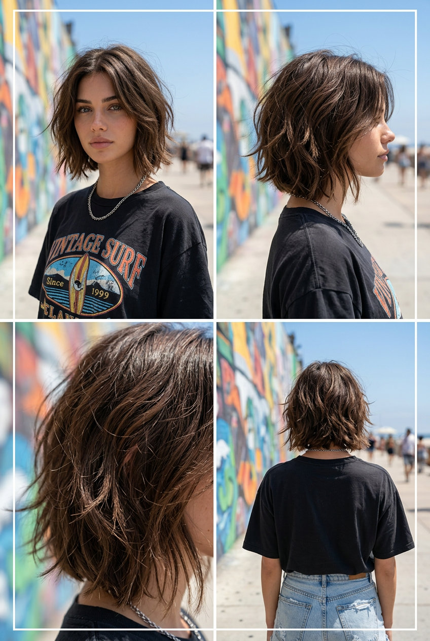 short ash brown bob with finger-styled texture for summer
