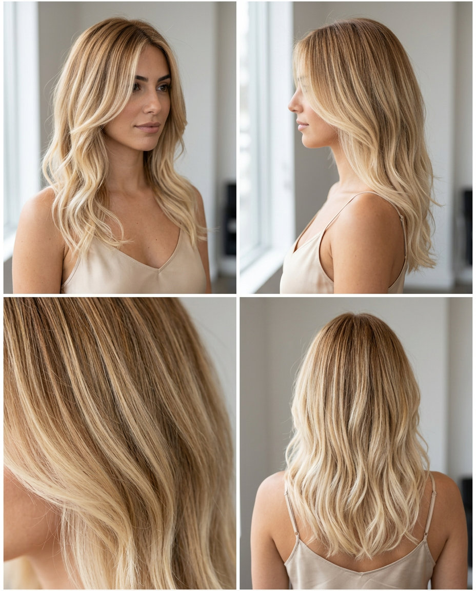 long layered rich summer ombre hair color 2026 with buttercream blonde melt, AirTouch, romantic mood