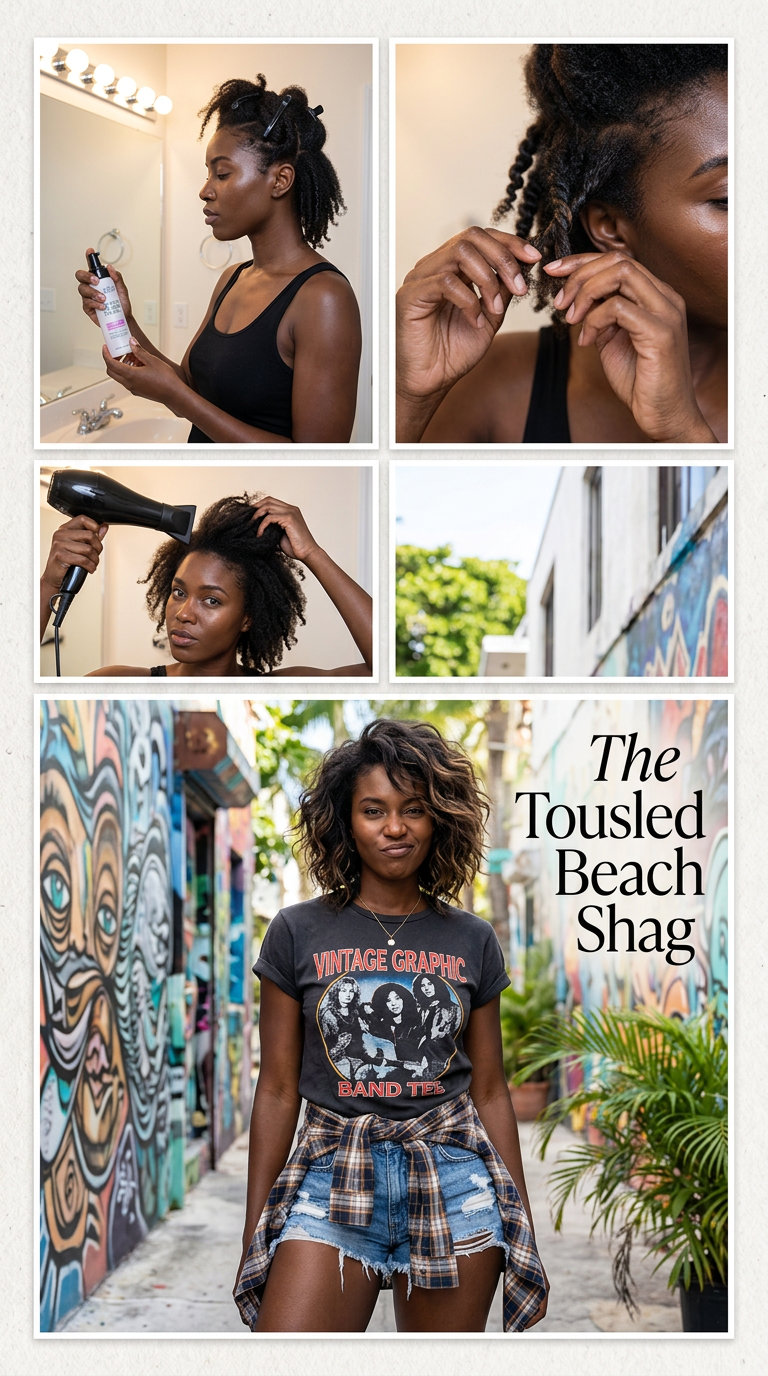 Beach Shag: Edgy Summer Vacation Hairstyle 2026 medium rich caramel balayage shag with tousled layers and soft bends for summer vacation 2026