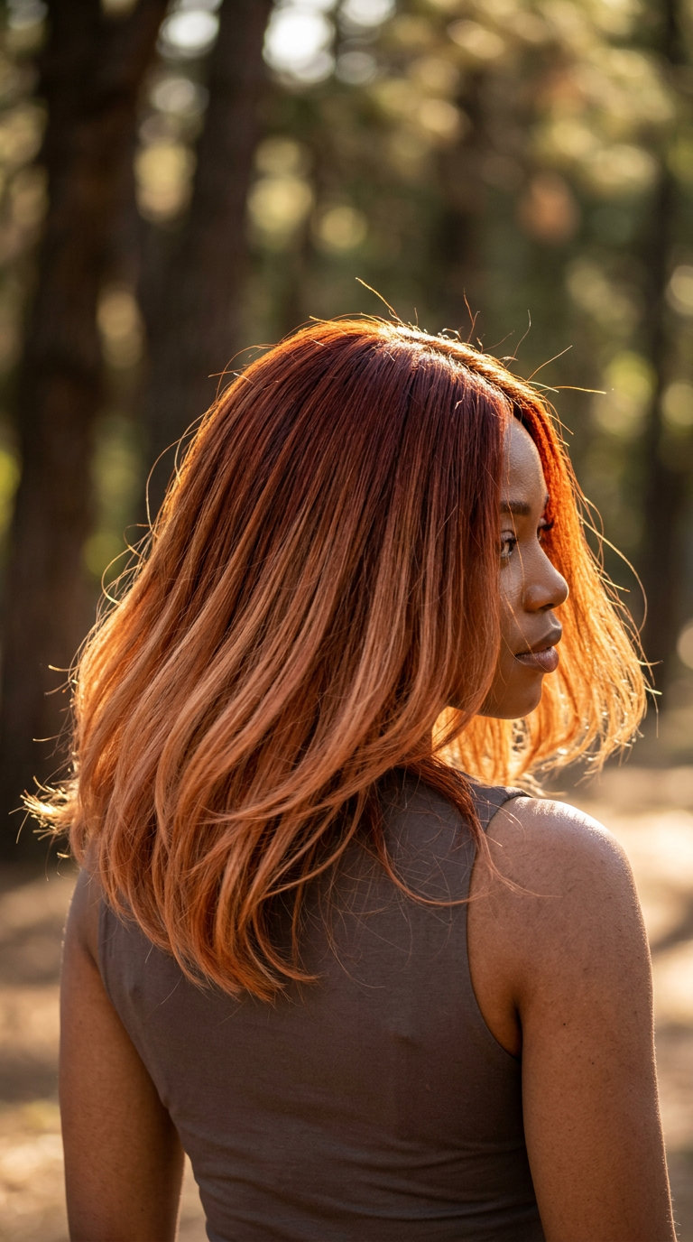 medium textured shag rich summer ombre hair color 2026 with copper to auburn melt, fiery mood