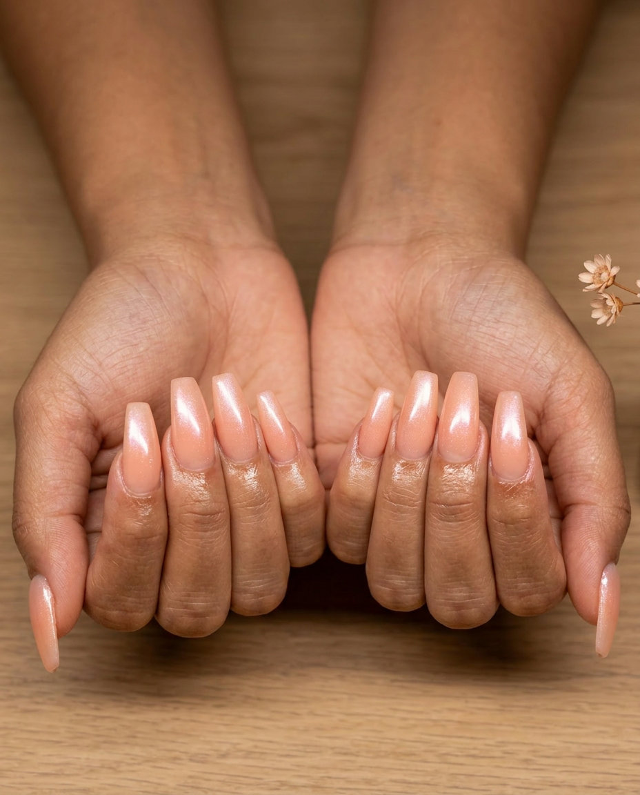 Cute summer nails 2026: Sunset shimmer ombre coffin nails with peach and pink tones for romantic evening events.