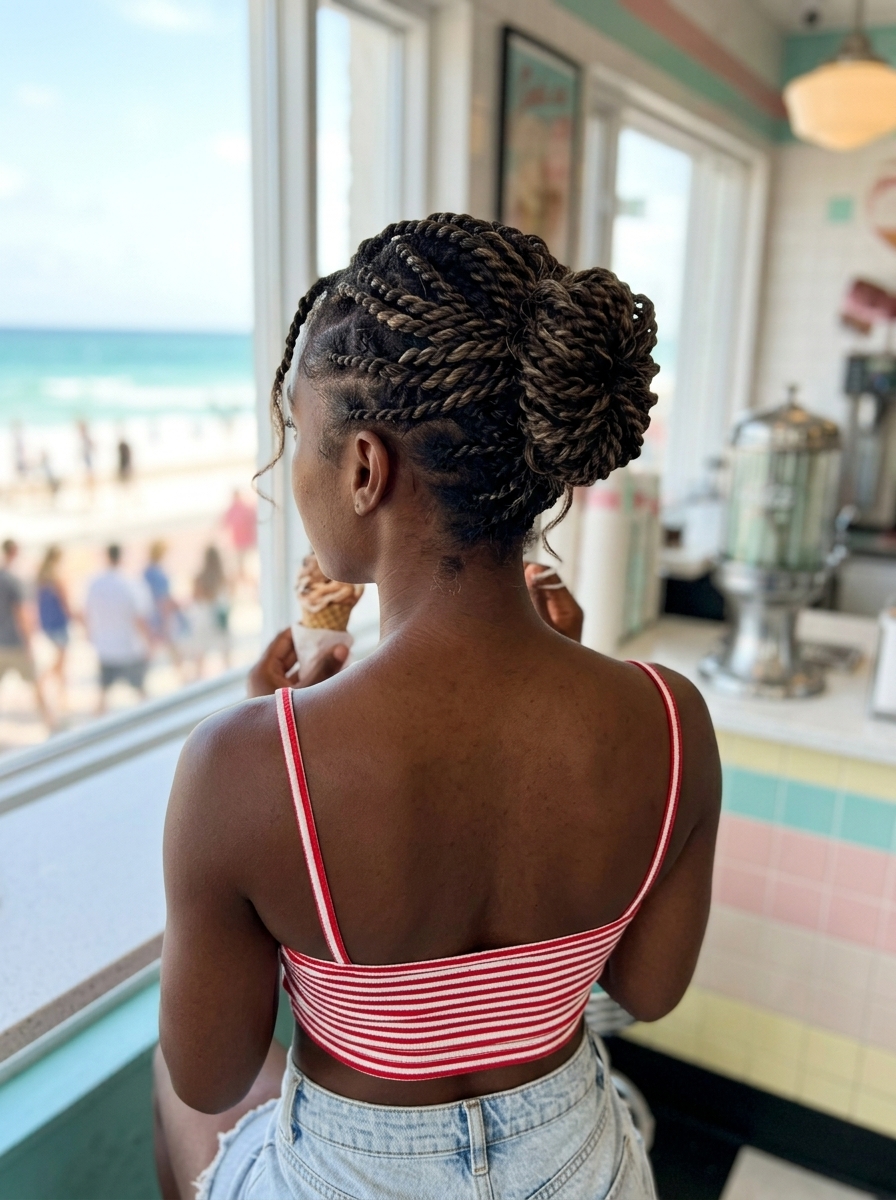 short deep brown twisted half up half down with textured finish for playful styles