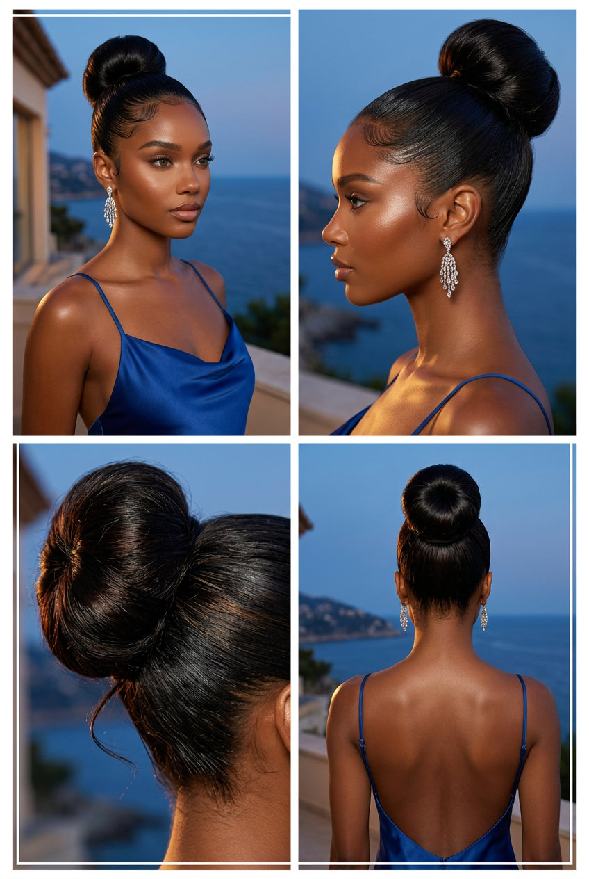 long sleek high bun in deep espresso for glamorous events